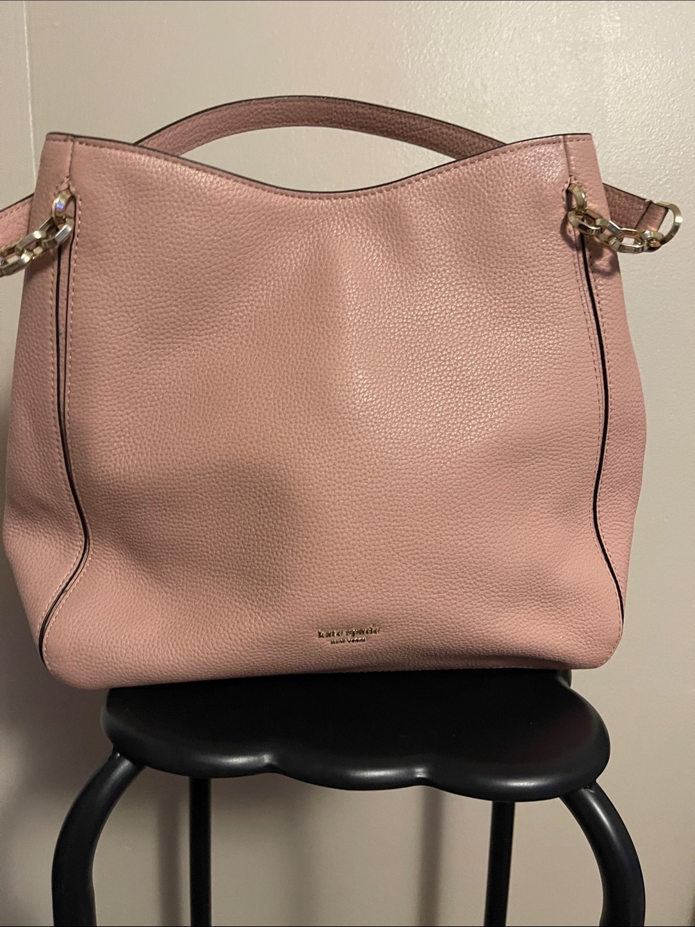 kate spade Blush Pink Pebbled Leather Shoulder Bag with Chain Accents